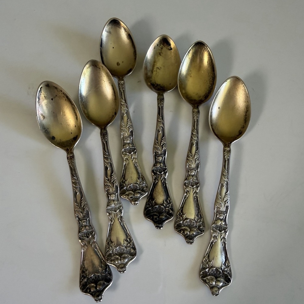Antique Whiting Sterling Silver Louis XV Teaspoons Set of 6 No Monograms 4"